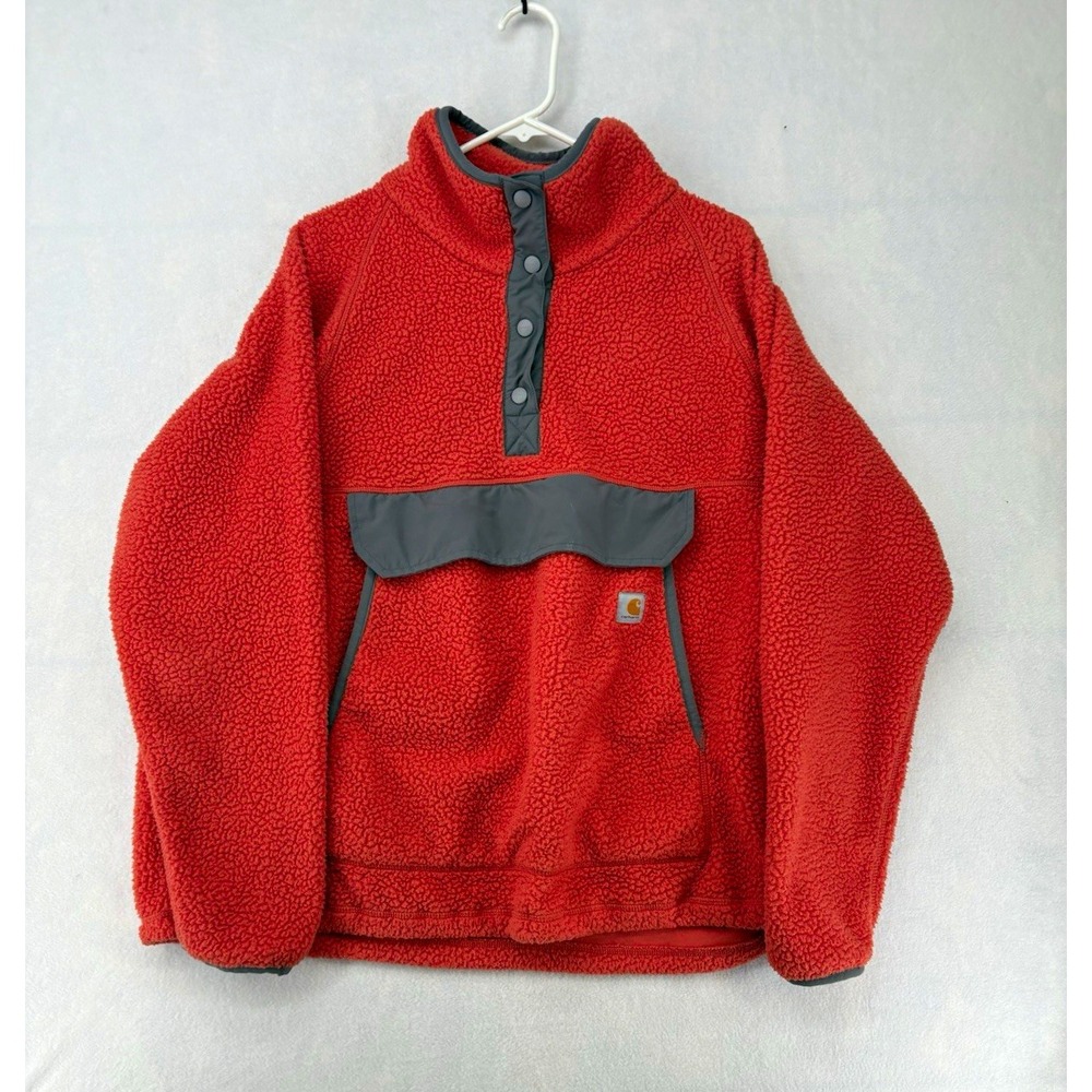 Carhartt Fleece 1/4 Snap Pullover Orange Gray Pockets Men's 2XL